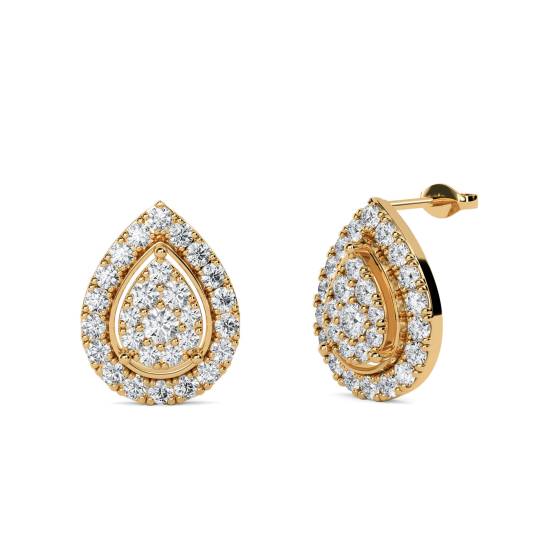 Unique Round Diamond Halo Cluster Earrings