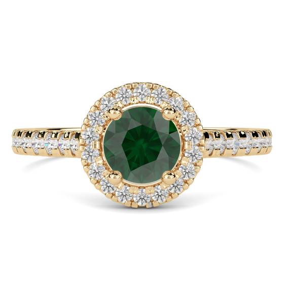 1.10ct Round Cut Emerald Gemstone and Diamond Halo Ring
