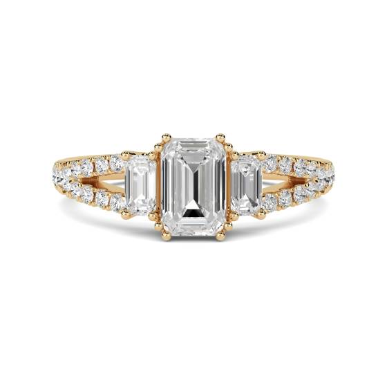 Modern Emerald Diamond Split Shoulder Set Ring