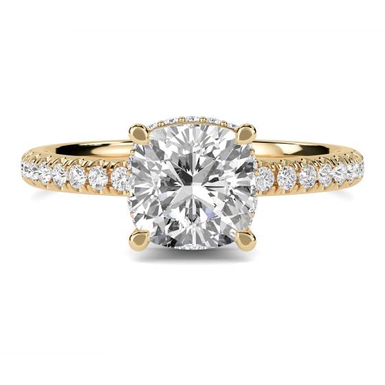 Cushion Diamond Hidden Halo Shoulder Set Ring
