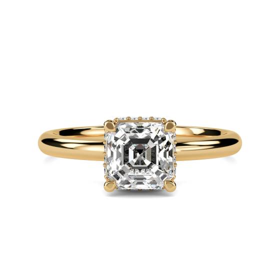 Asscher Diamond Low Set Hidden Halo Ring