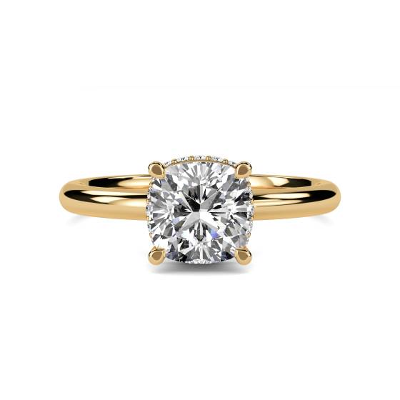 Cushion Diamond Low Set Hidden Halo Ring