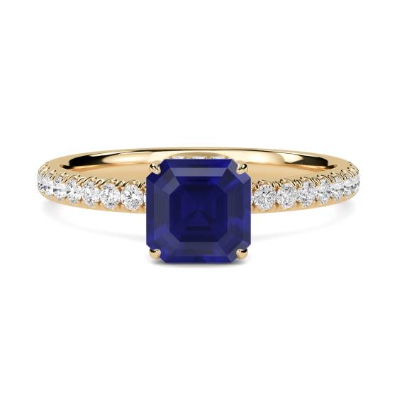 Asscher Blue Sapphire Gemstone Halo Ring