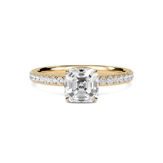 Asscher Diamond High Set Hidden Halo Shoulder Set Ring