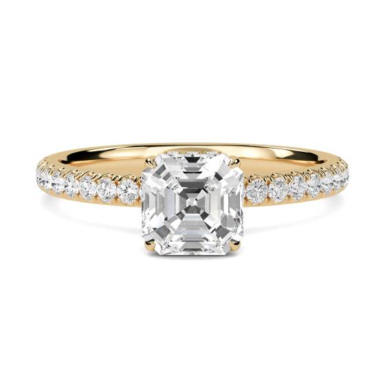 Asscher Diamond High Set Hidden Halo Shoulder Set Ring