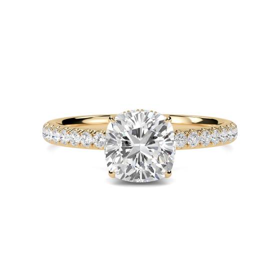 Cushion Diamond High Set Hidden Halo Shoulder Set Ring