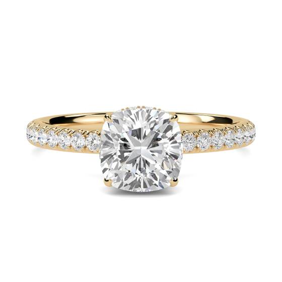 Cushion Diamond High Set Hidden Halo Shoulder Set Ring