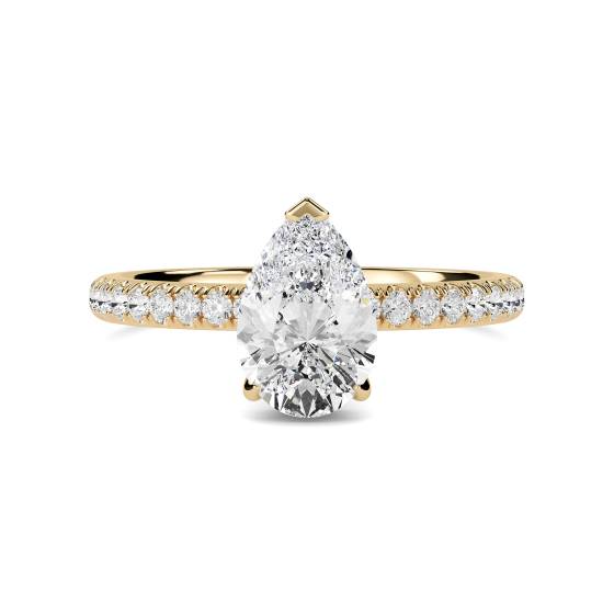 Pear Diamond High Set Hidden Halo Shoulder Set Ring