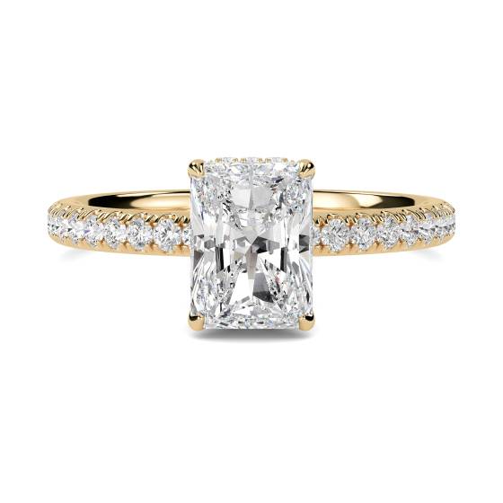 Radiant Diamond High Set Hidden Halo Shoulder Set Ring