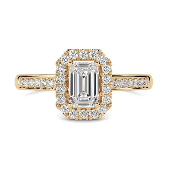 Emerald Diamond Single Halo Shoulder Set Ring