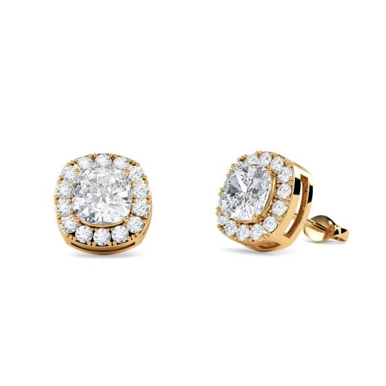 Cushion Diamond Single Halo Earrings