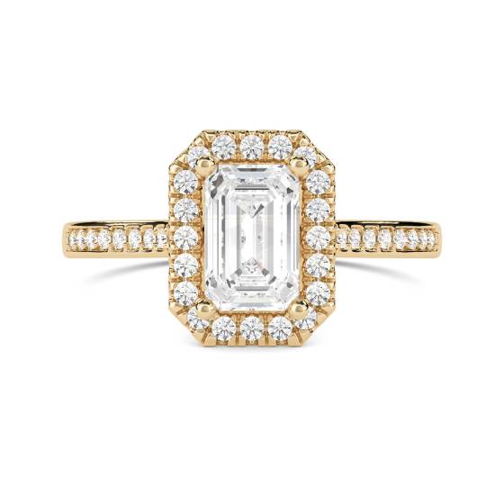 Emerald Diamond Single Halo Shoulder Set Ring