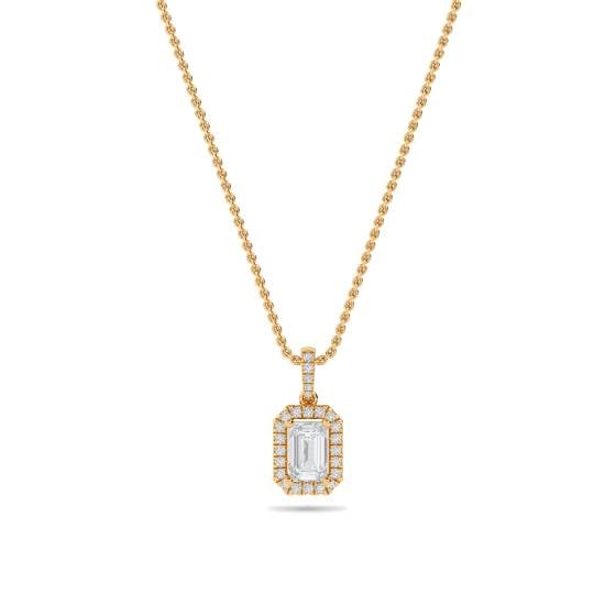 Emerald Diamond Single Halo Pendant