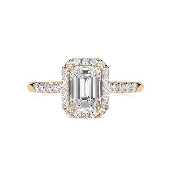 Emerald Diamond Single Halo Shoulder Set Ring