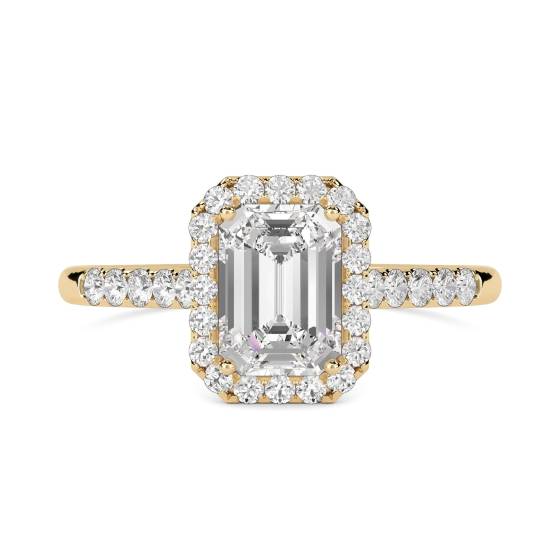 Emerald Diamond Single Halo Shoulder Set Ring