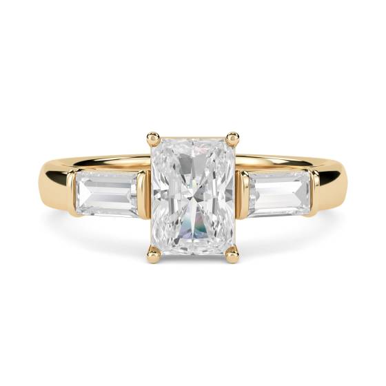 Elegant Radiant and Baguette Diamond Trilogy Ring