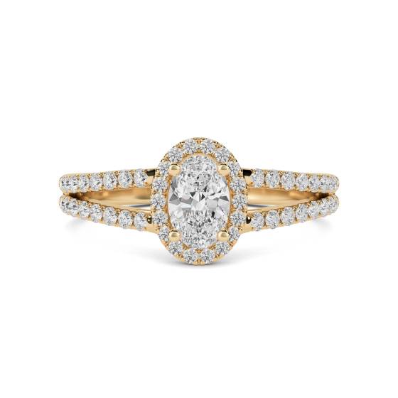 Oval Diamond Halo Shoulder Set Ring
