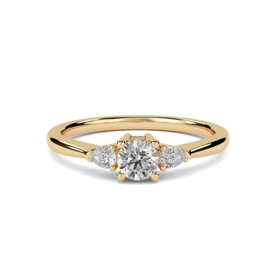Elegant Round and Pear Diamond Trilogy Ring