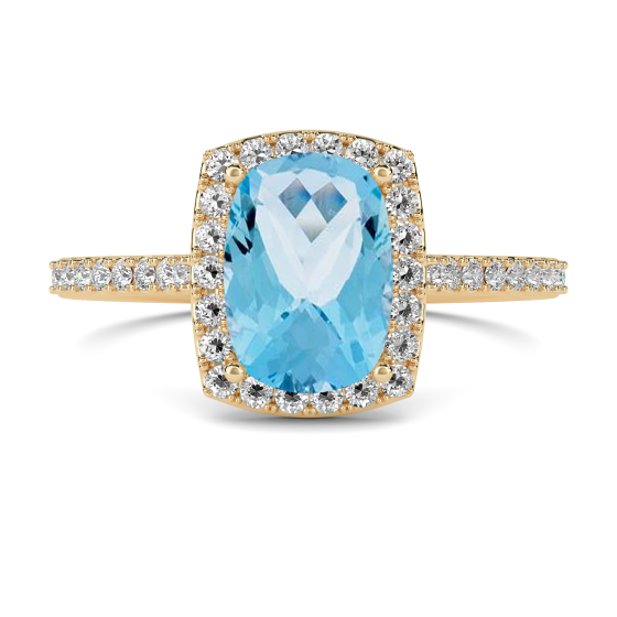 1.50ct Cushion Aquamarine and Diamond Halo Ring