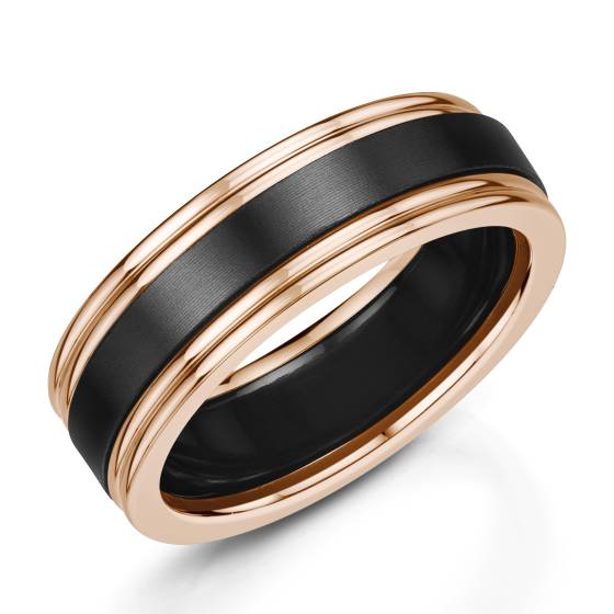 Zedd 7mm Duo Black Zirconium Ridged Edge Plain Wedding Band