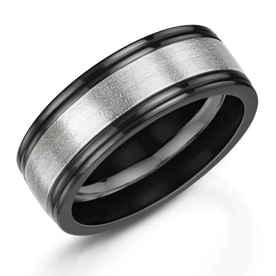 Zedd 8mm Duo Black Zirconium Plain Wedding Band