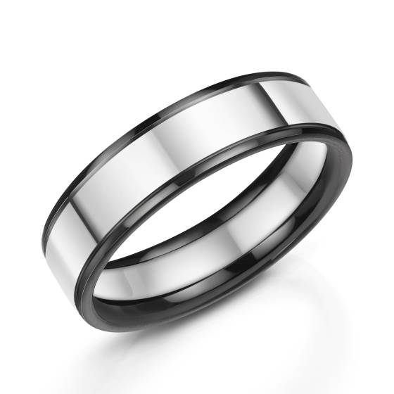 Zedd 6mm Duo Black Zirconium Plain Wedding Band With Rounded Edges