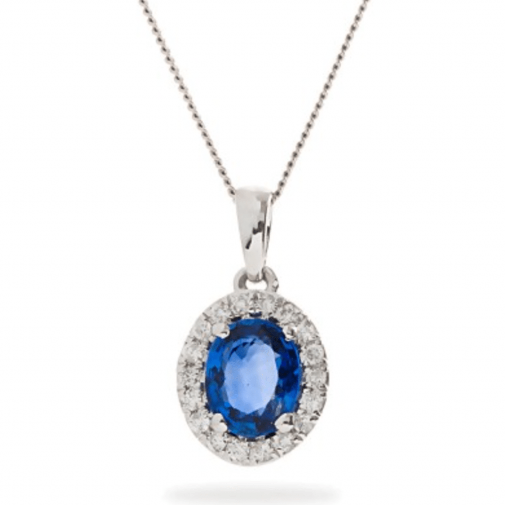 Oval Shape Blue Sapphire Single Halo Pendant