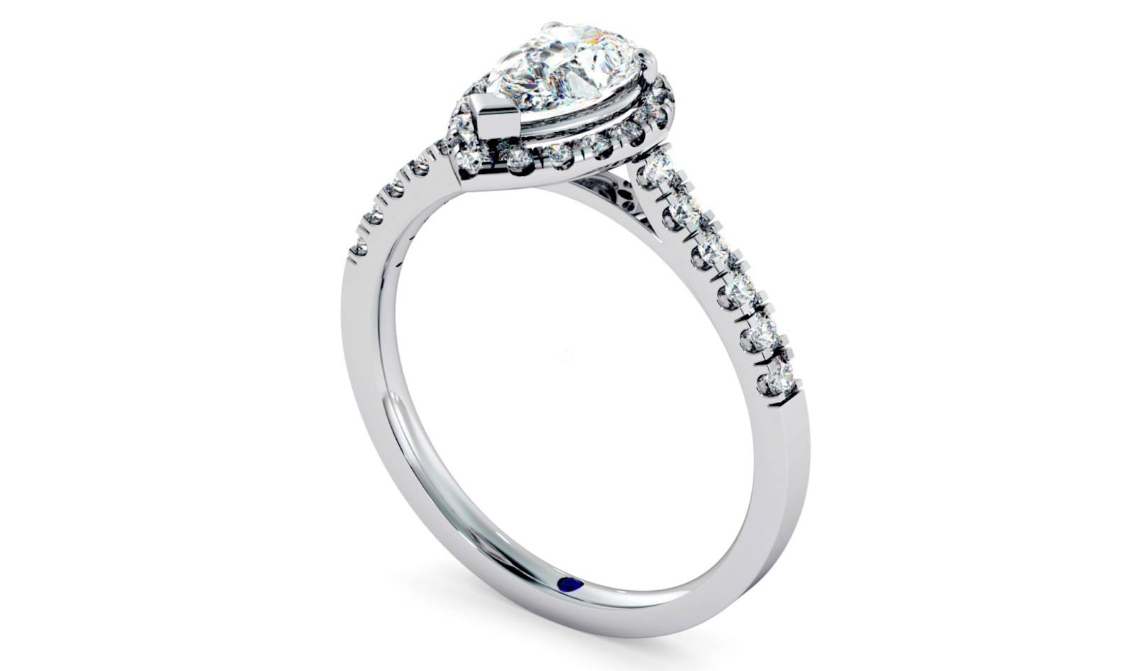 Shoulder set Single Halo Pear cut Diamond Ring