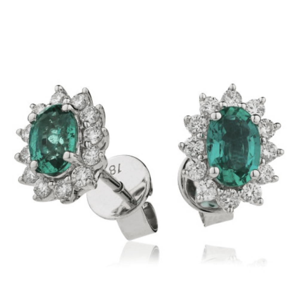 Oval cut Emerald Gemstone Halo Earrings