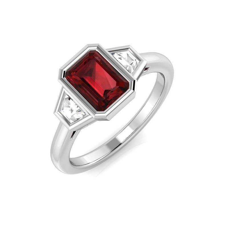 Emerald Cut Garnet Bezel Set Ring