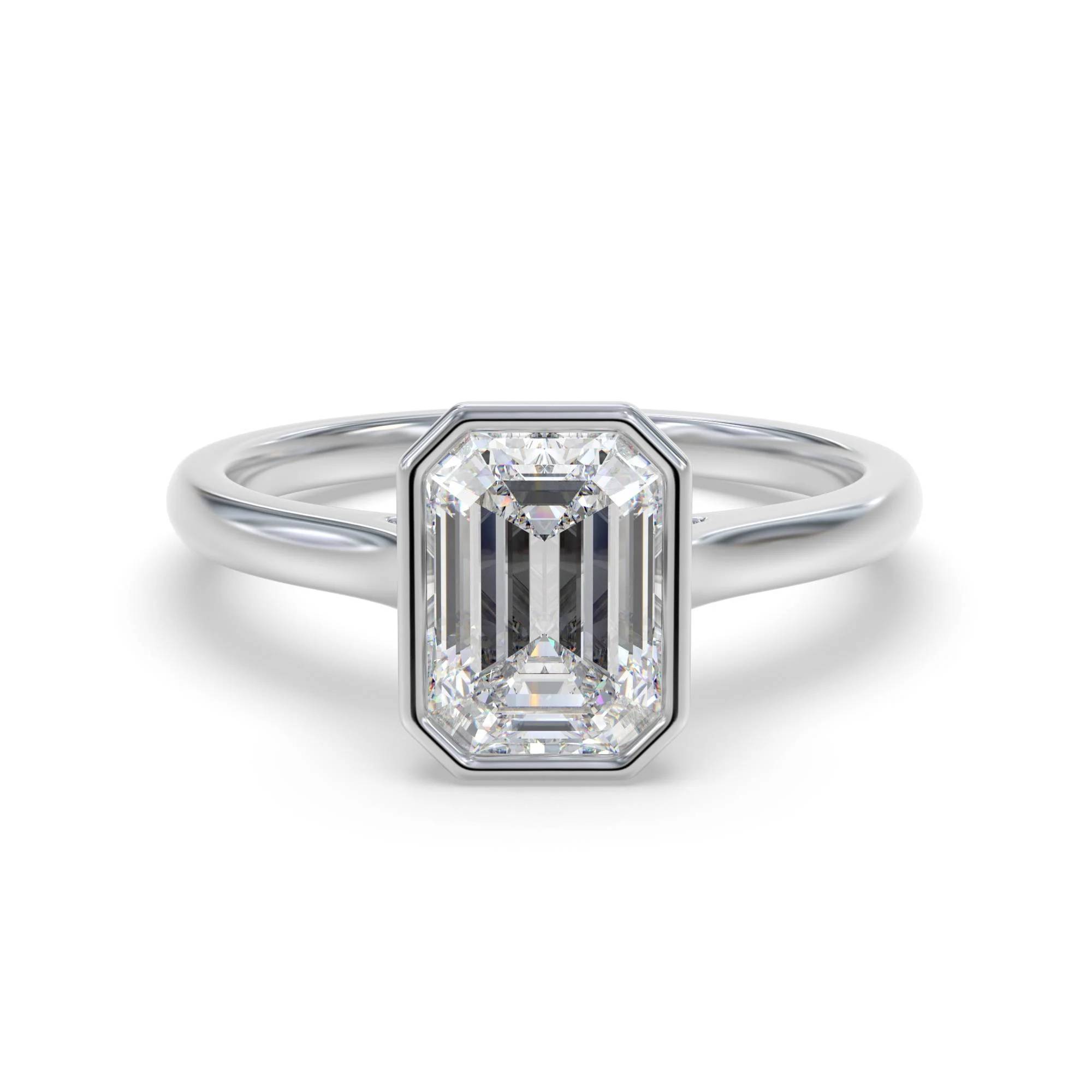 Emerald Diamond Bezel Set Solitaire Ring
