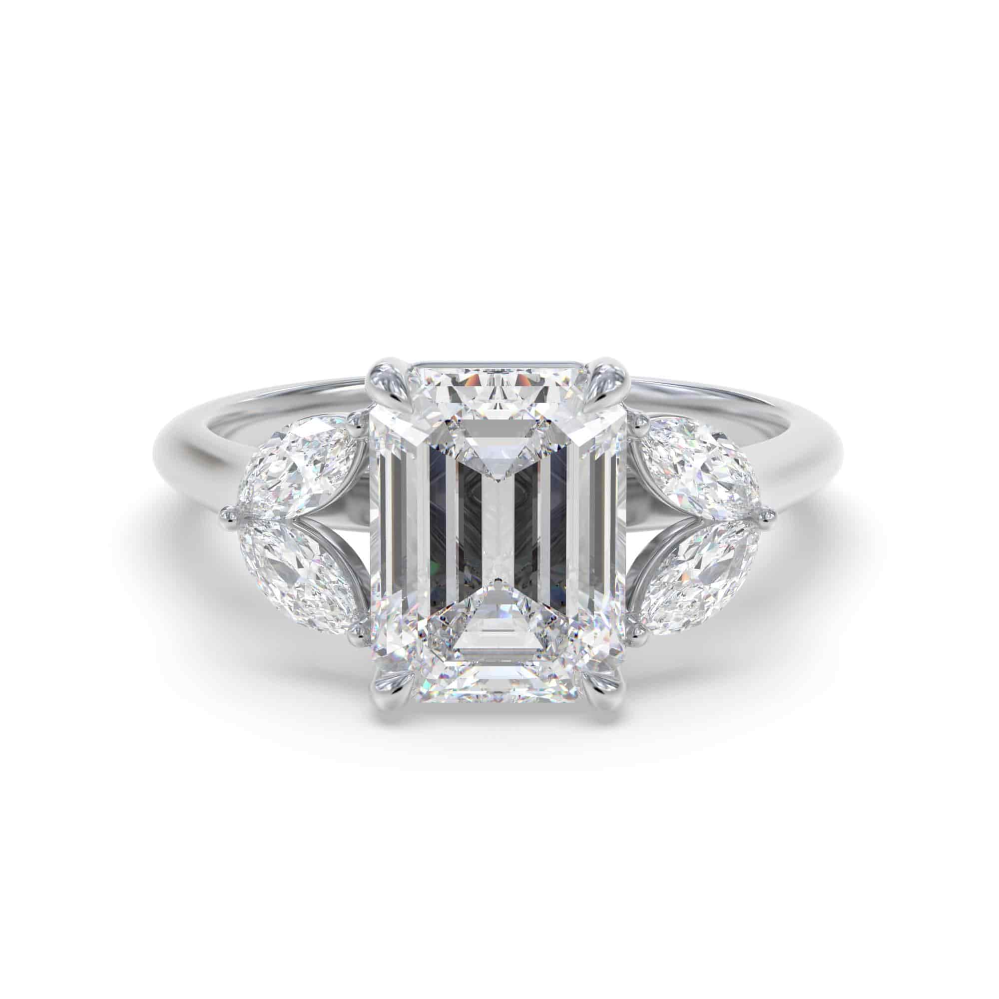 Emerald and Marquise Diamond 5 stone Ring
