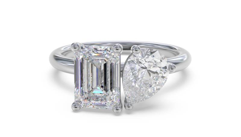 Emerald and Pear Toi Et Moi Designer Ring