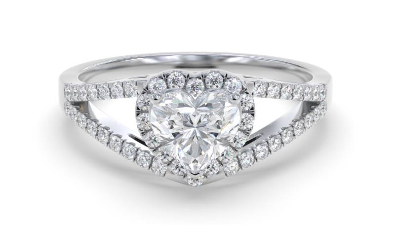 Heart Diamond Single Halo Shoulder Set Ring