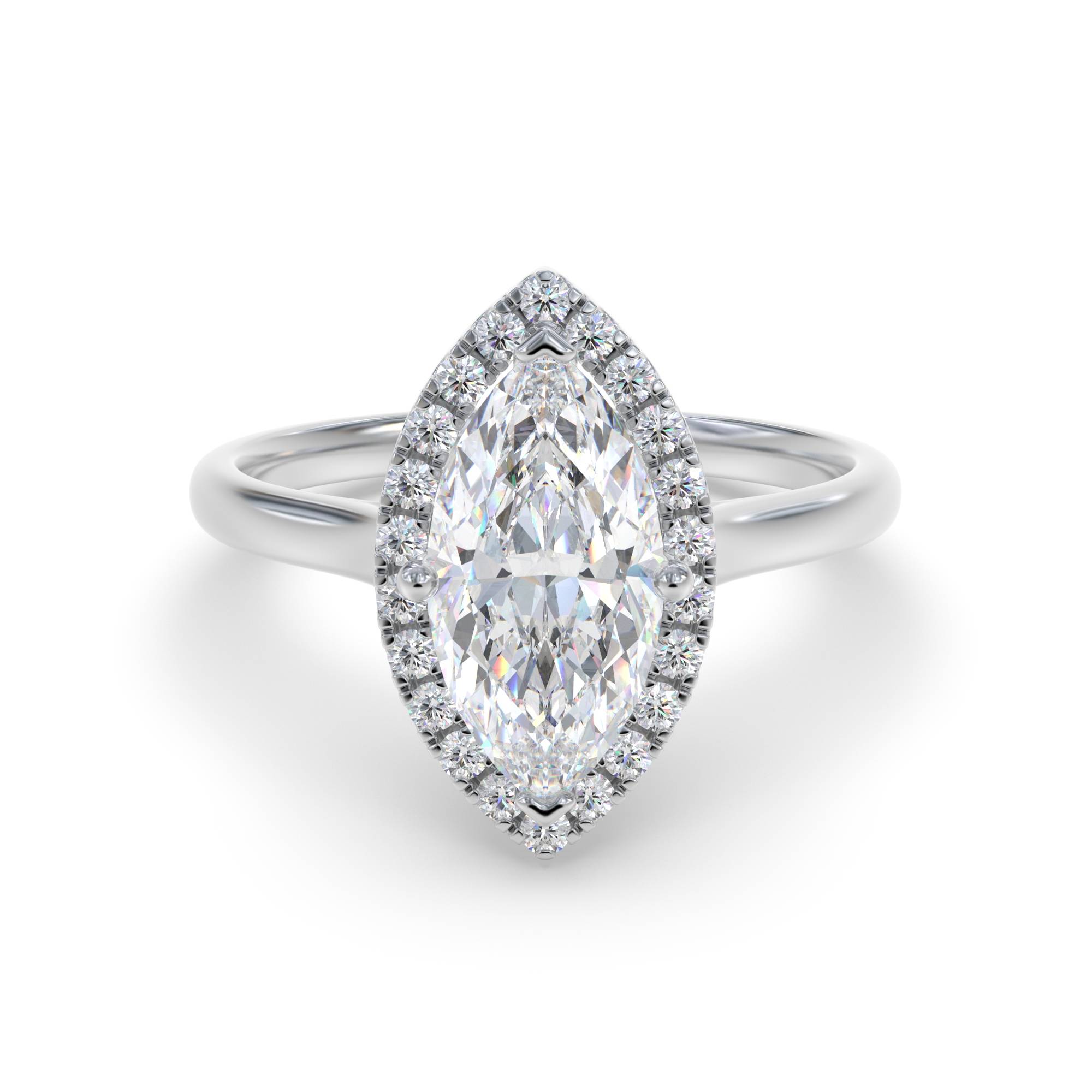 Marquise and Round Diamond Single Halo Ring