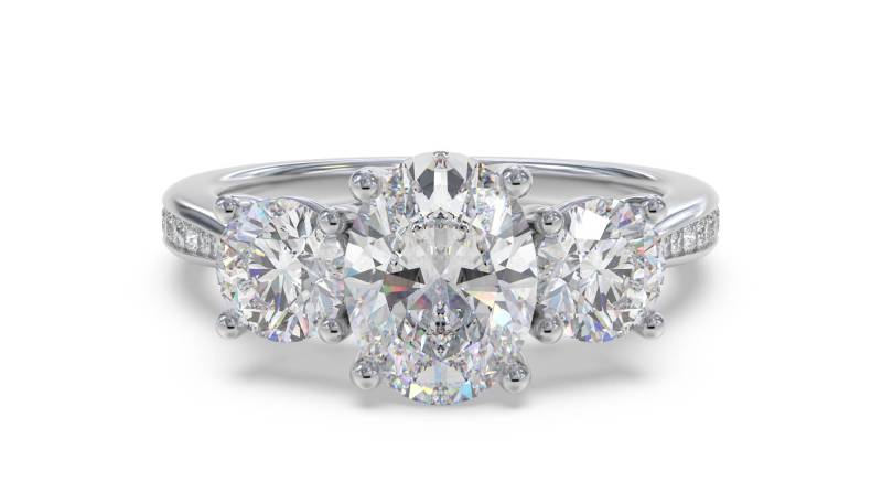 Oval and Round Diamonds Trilogy Shoulder Set Ring