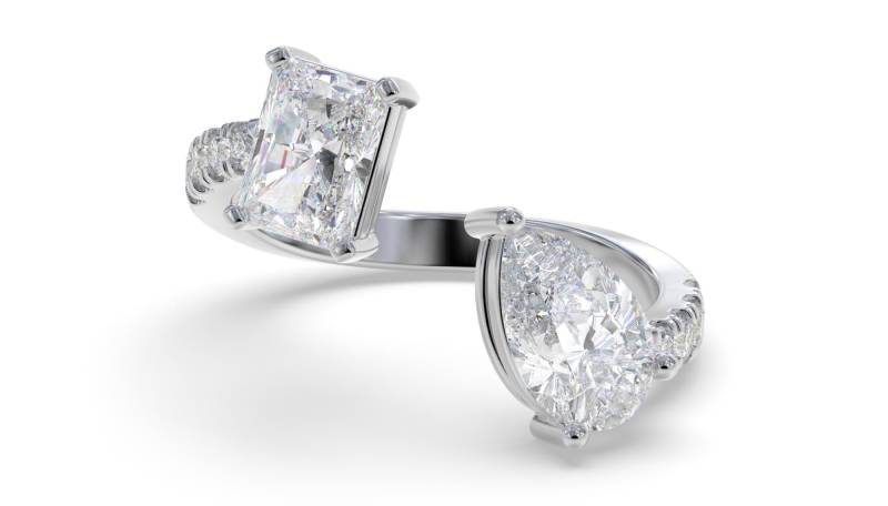 Radiant and Pear Two Stone Diamond Ring