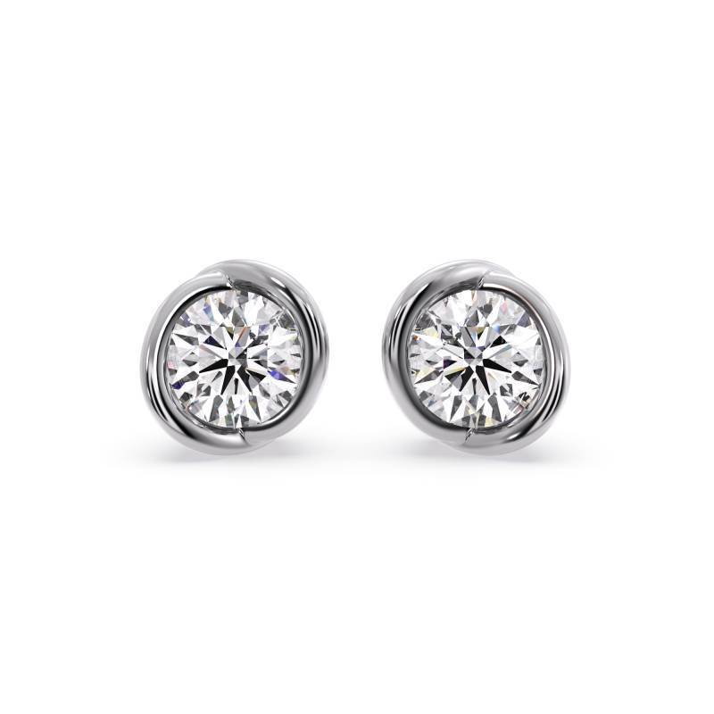 Rosebud Round Diamond Bezel Set Stud Earrings
