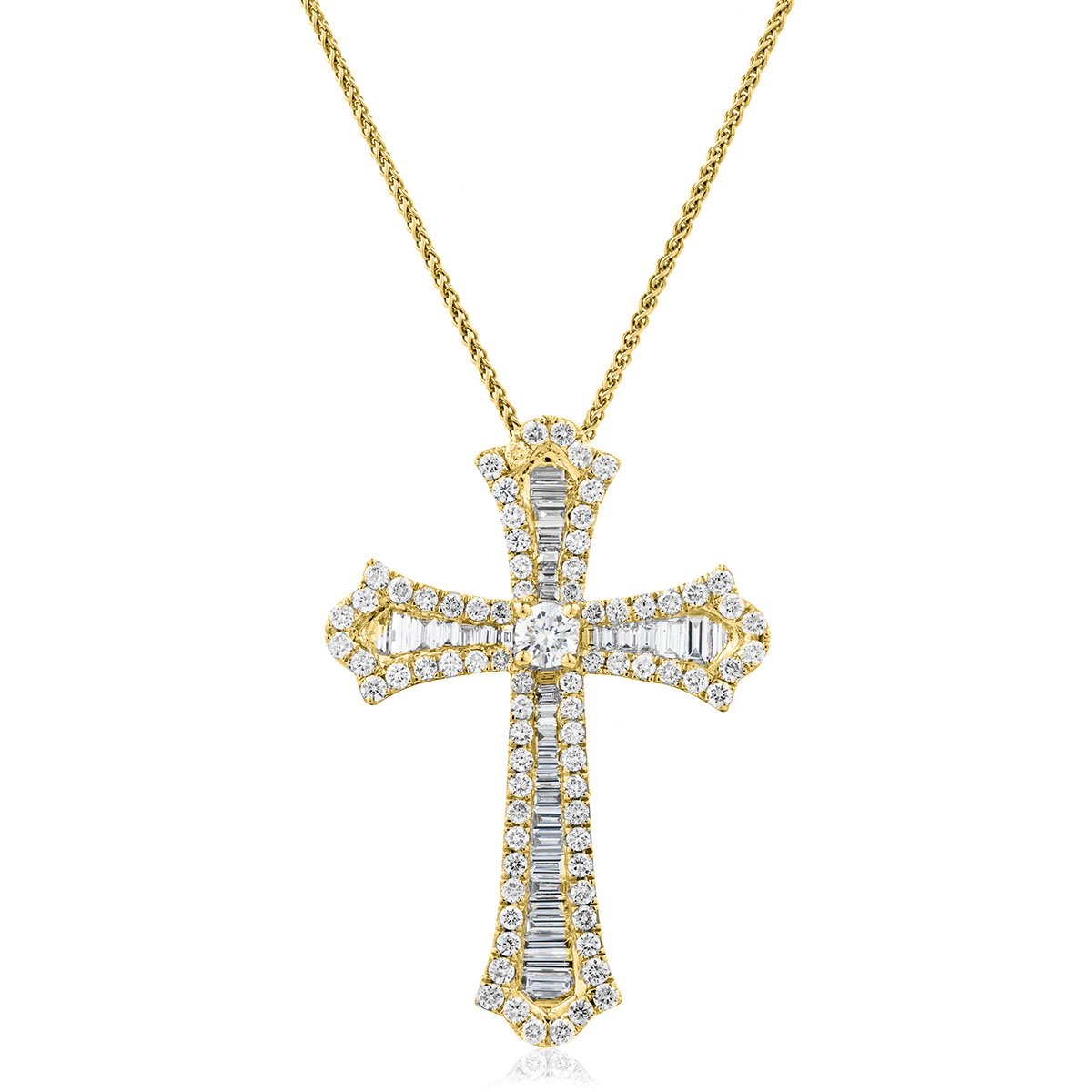 Baguette & Round cut Shaped Diamond Cross Pendant